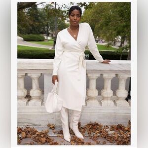 The Drop x HighLowLuxxe Whisper White Wrap Midi Dress- XXL